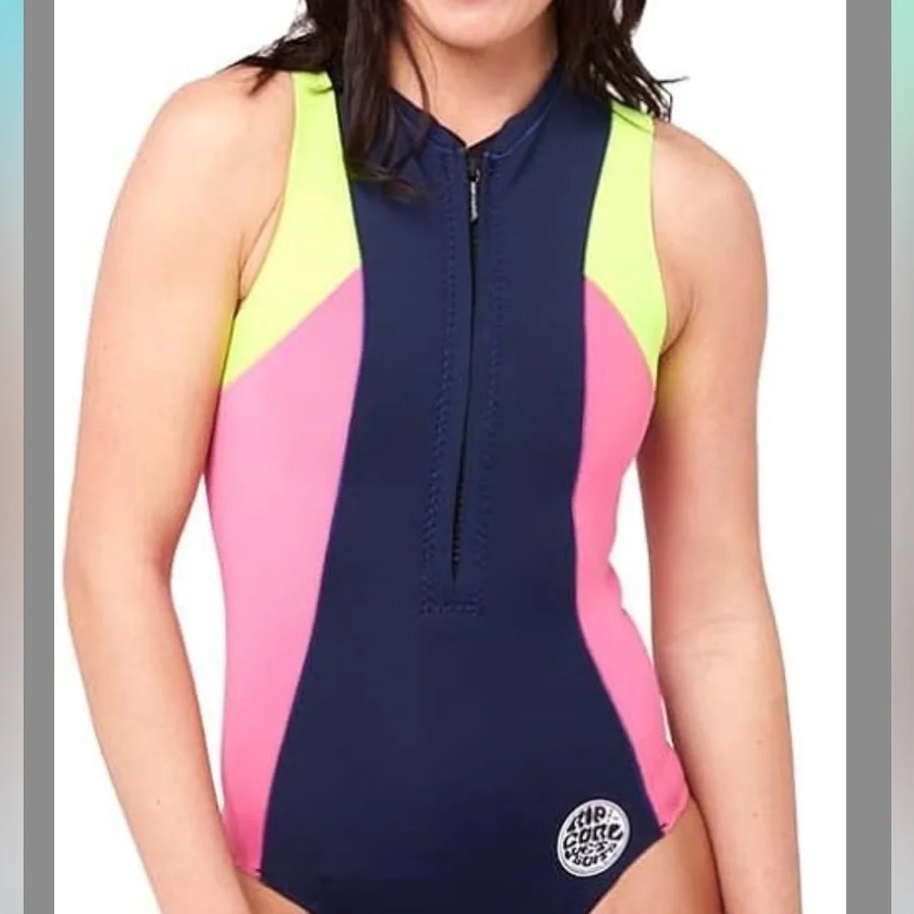 Rip Curl G Bomb 1mm Sleeveless Cheeky Shorty Wetsuit Size 6 Navy Pink